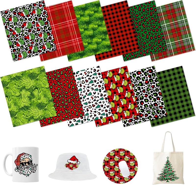 HTVSTD Christmas Sublimation Ink Transfer Sheets 12 Sheets 12'' x 10''Leopard Pattern Sublimation Paper Pattern Transfer Sheets for Mugs Tumblers DIY - Image 1